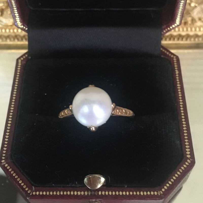 ヴィンテージパールリング 真珠指輪 K18刻印和彫り 未使用品 昭和３０ 