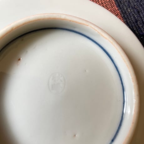 染付京焼　細線壽よろけ縞菊文様　小皿　秋峰窯　四寸/三寸