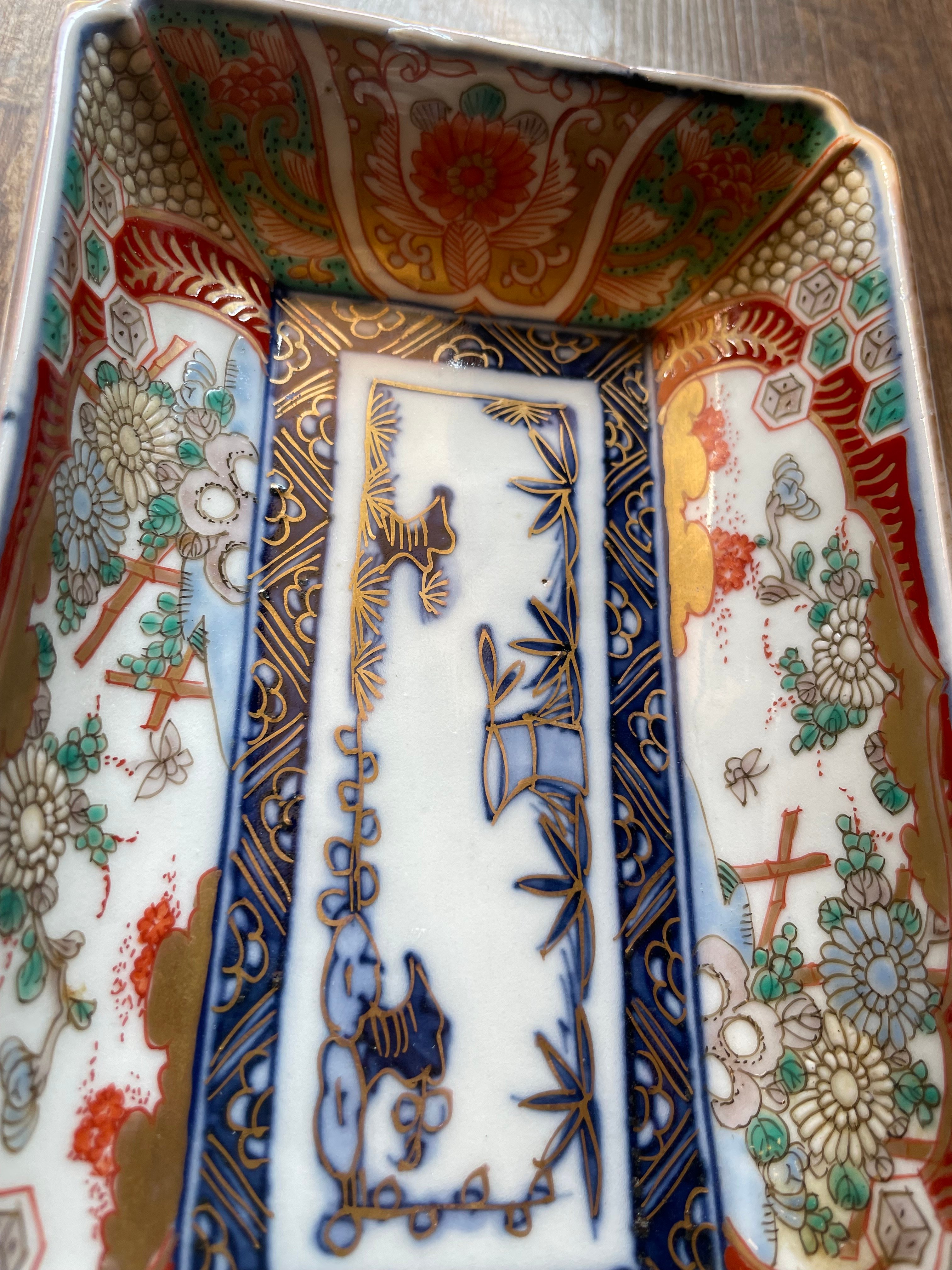 古伊万里 染付 長角皿 風景文様 明治、大正　レトロ 古伊万里色絵長角皿 花文様 明治時代 | れいゆぅる rayures