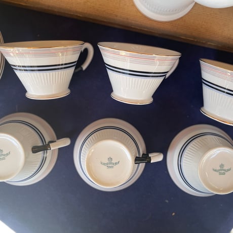 東洋陶器　カップ&ソーサフルセット輪線デザイン　共箱付き　昭和初期