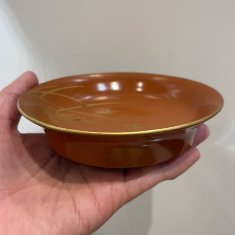 輪島塗　色漆菓子皿　稲穂雀文様　大正昭和初期