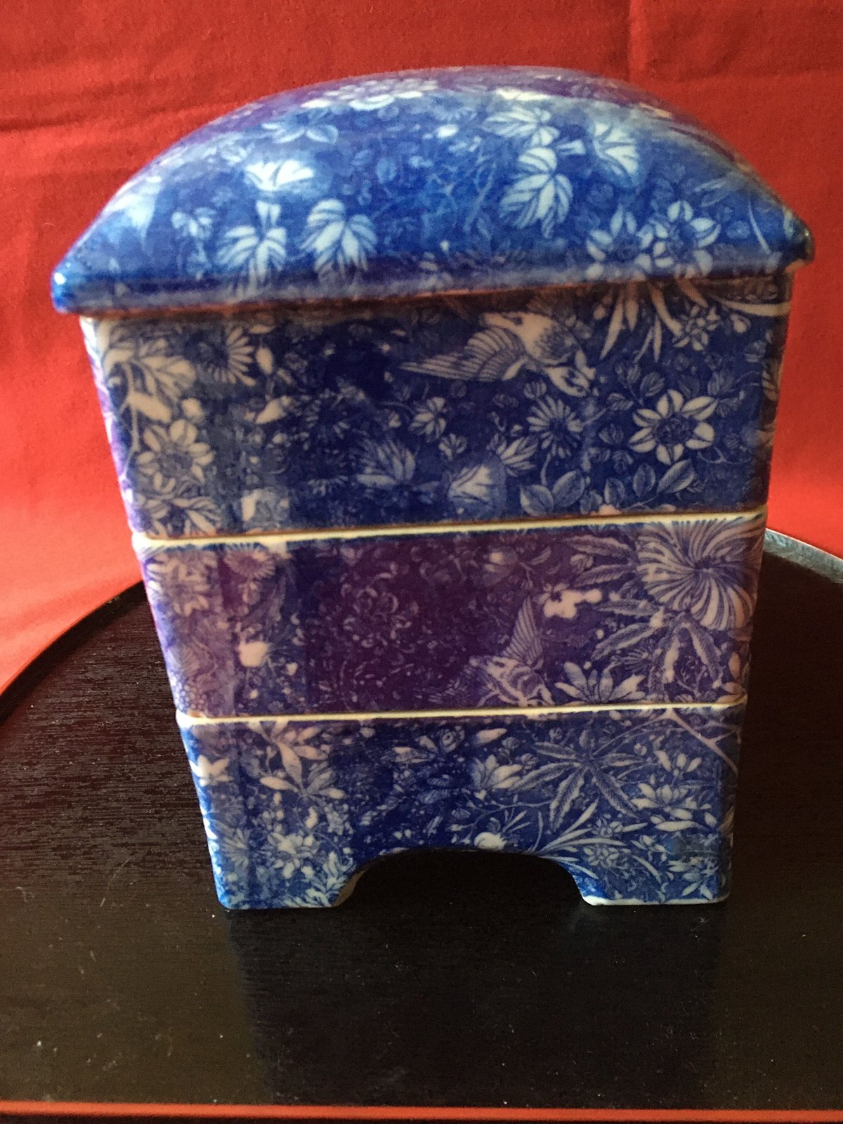 鉢□三段重鉢 赤絵 窓菖蒲 唐草紋 陶器 お重 古美術 時代物 骨董品□