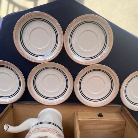 東洋陶器　カップ&ソーサフルセット輪線デザイン　共箱付き　昭和初期
