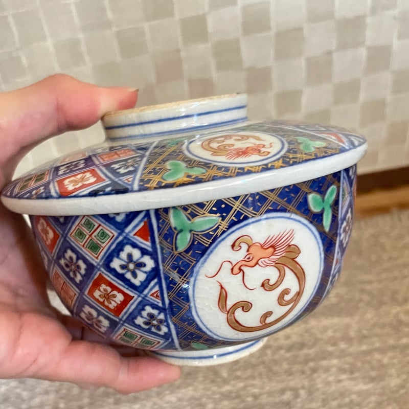 錦手大聖寺伊万里 蓋付茶碗 竜菱文様 明治時代 | れいゆぅる rayures 錦手大聖寺伊万里 蓋付茶碗 竜菱文様 明治時代 | れいゆぅる rayures