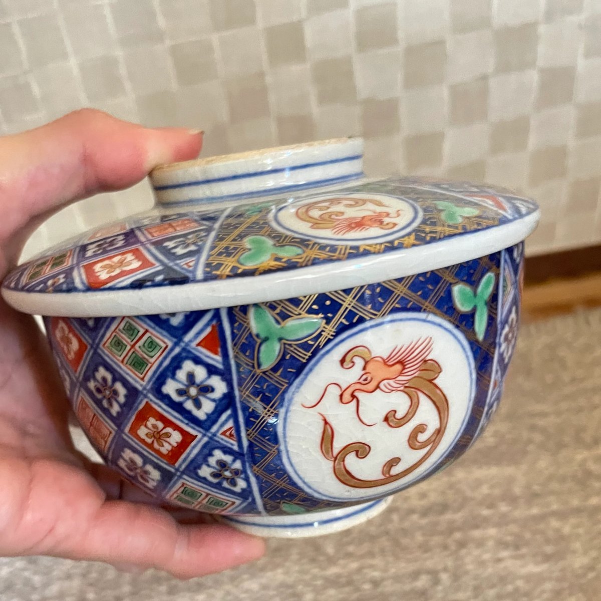 錦手大聖寺伊万里 蓋付茶碗 竜菱文様 明治時代 | れいゆぅる rayures 錦手大聖寺伊万里 蓋付茶碗 竜菱文様 明治時代 | れいゆぅる rayures