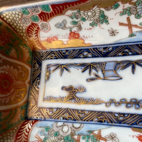 古伊万里色絵長角皿　花文様　明治時代
