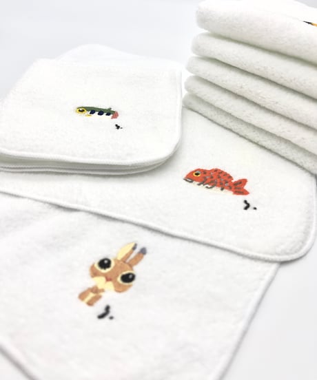 綿刺繍プチタオル　ノウサギ