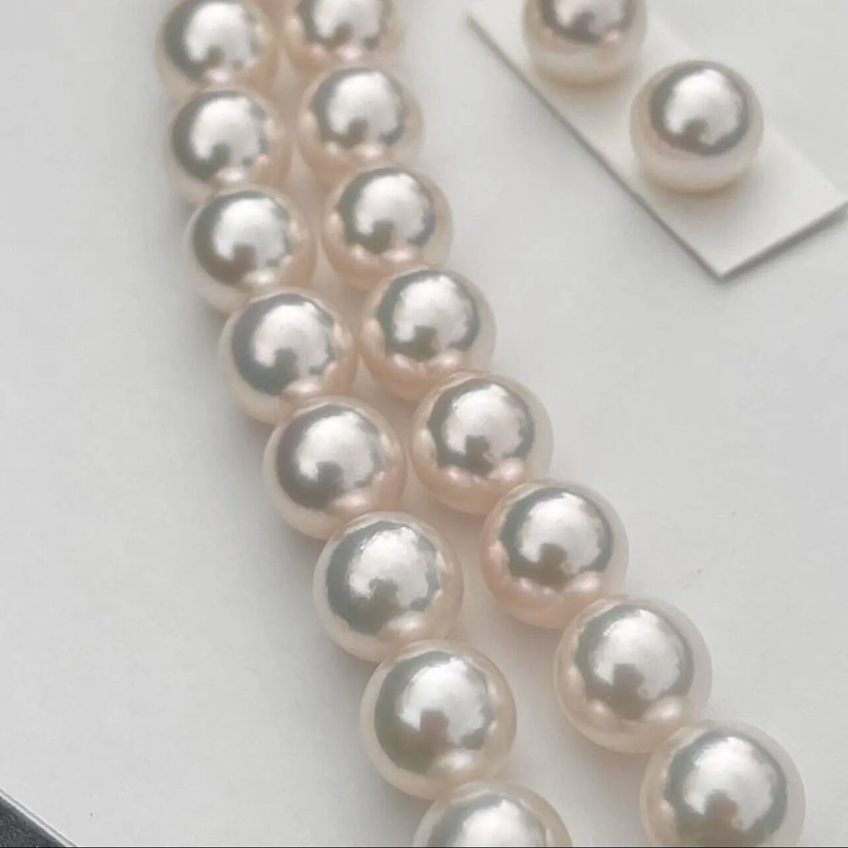あこや真珠ネックレス9.0-9.5mmオーロラ花珠N0.95mmペア付き新品桐箱