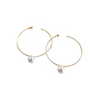 【K18】#15 冬花  Akoya Hoop Earrings large