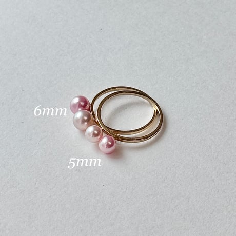 #828 ロゼ・ペルル5mm 2粒リング