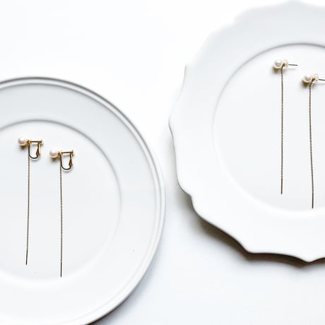 【K18】#2 冬花 Akoya 2way Long Earrings
