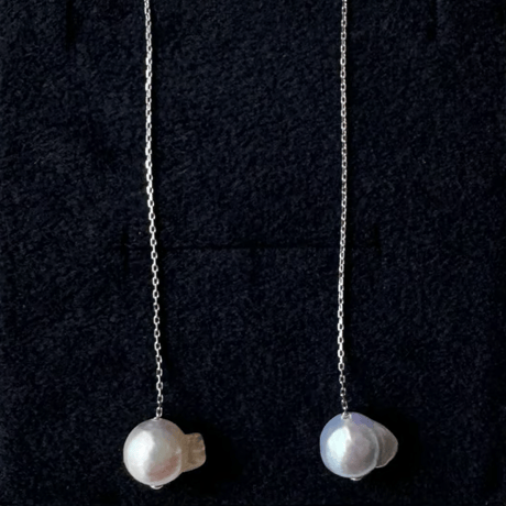 【K18】百花 #612 金魚真珠ロングチェーンピアス『直』