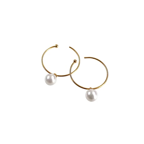 【K18】#13 冬花  Akoya Hoop Earrings small