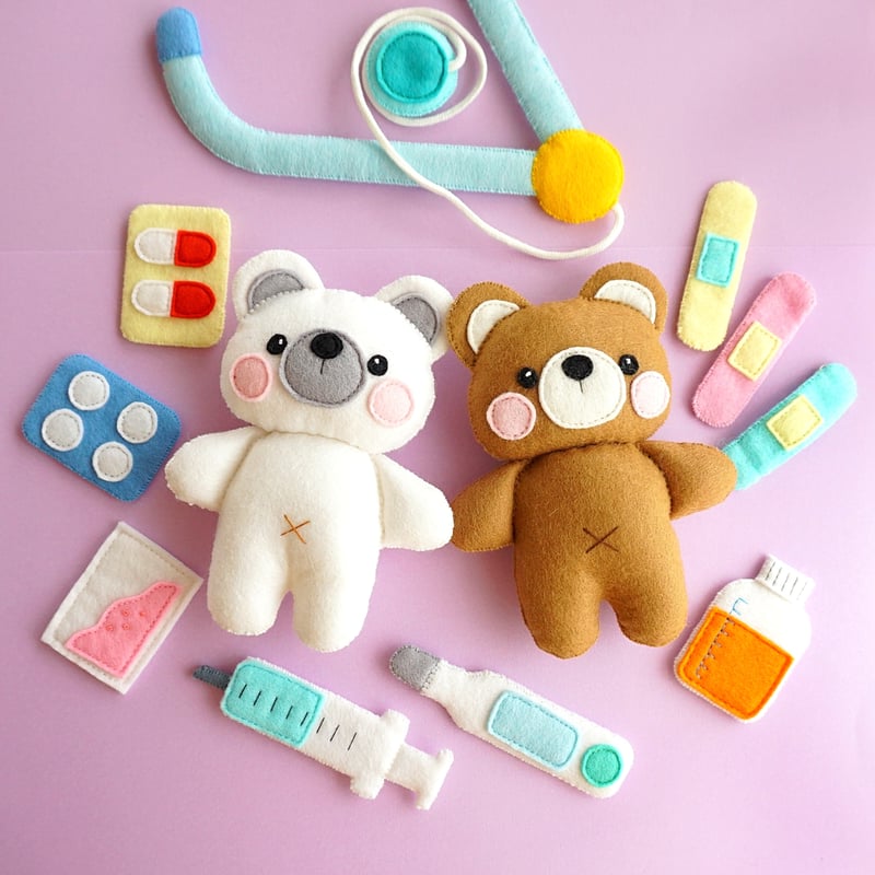 PDF型紙レシピ】お医者さんセット(平面デザイン) | minimofuu toy's shop