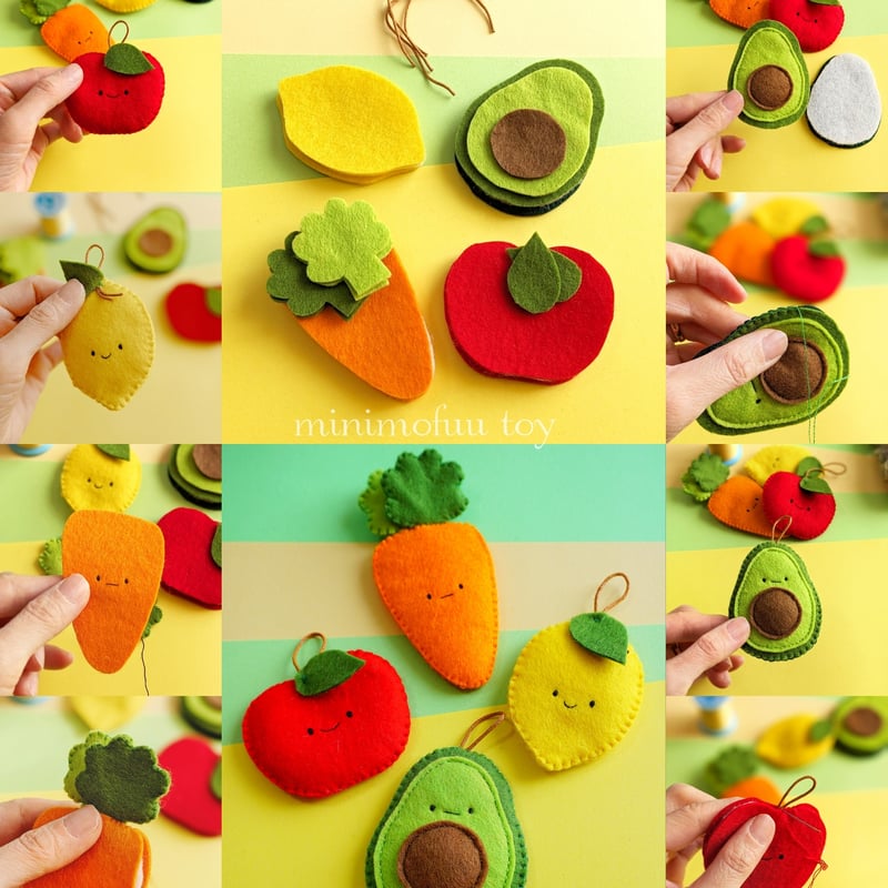 型紙レシピ】フェルトの野菜と果物(平面マスコット) | minimofuu toy's