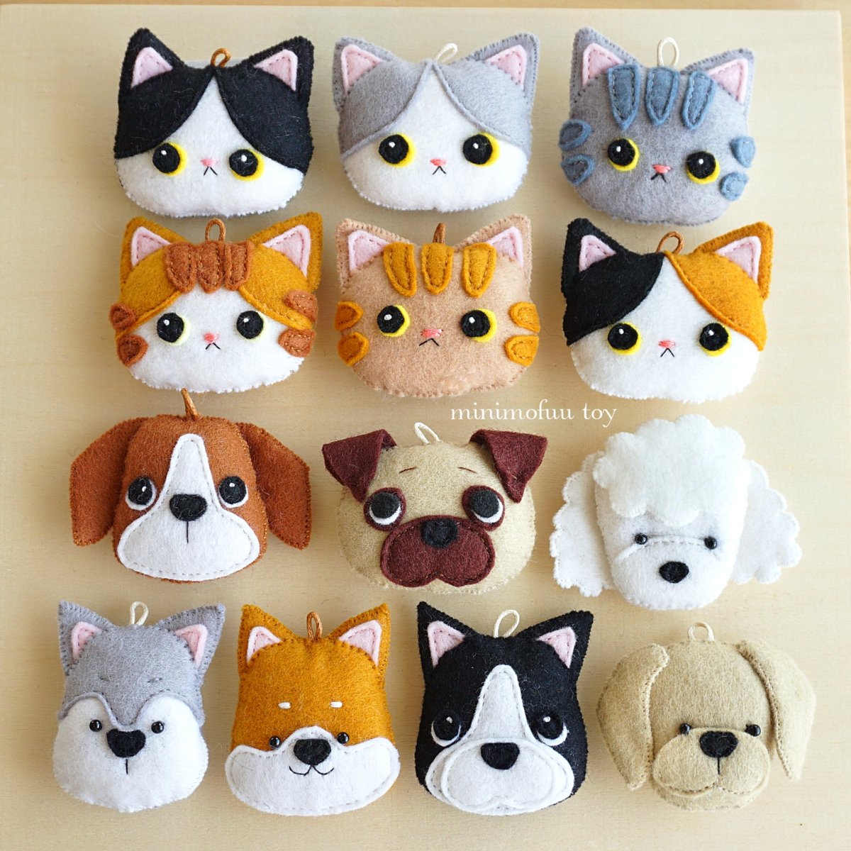 PDF型紙レシピ】犬＆猫のマスコット | minimofuu toy's shop