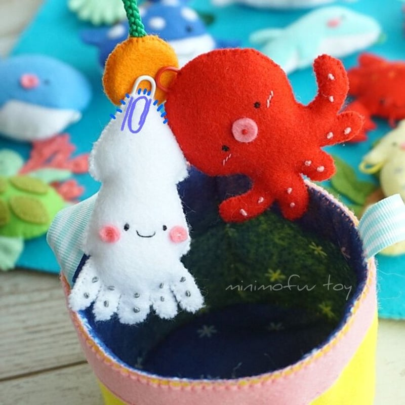 ✿羊毛フェルト✿かものはしくんの魚釣り✿みんなで一緒✿ フェルトのさかなつり2人用 | Pay ID