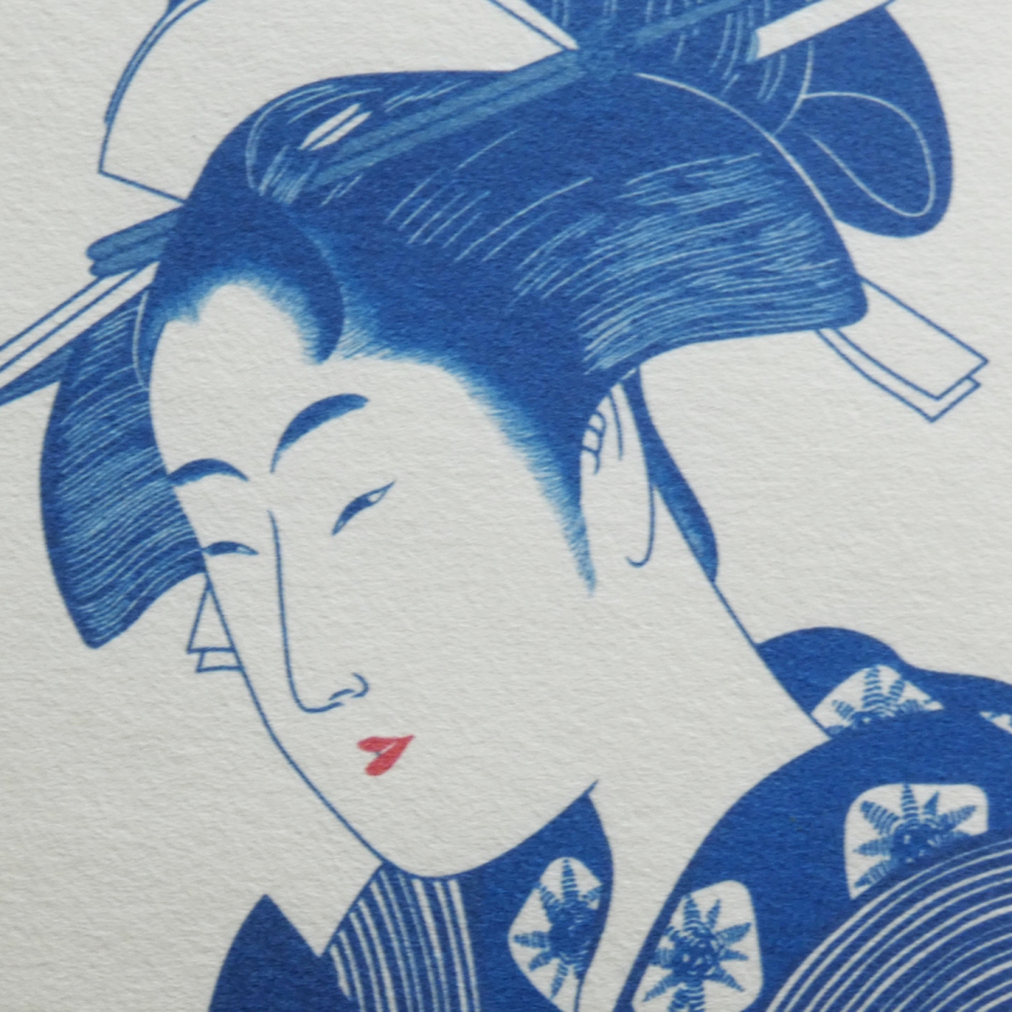 【真作】八田知紀/歌人/薩摩藩士/竹画賛/短歌/詩/掛軸☆宝船☆Z-55　JM 和紙アートミニパネル／藍・歌麿「高名美人六家撰・難波屋おきた