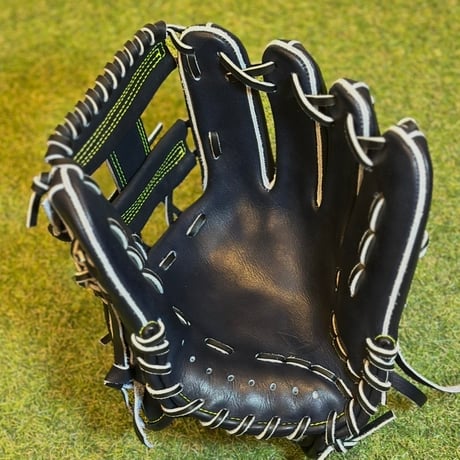 YAMAMOTO Pro Essential　硬式小指2本入れ専用内野用　H6  Yブラック×紐ブラック×ステッチネオンイエロー　Hウェブ