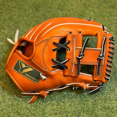 YAMAMOTO Pro Essential　硬式小指2本入れ専用内野用　H6  ブラウンオレンジ×紐ブラック×ステッチグリーン　Hウェブ