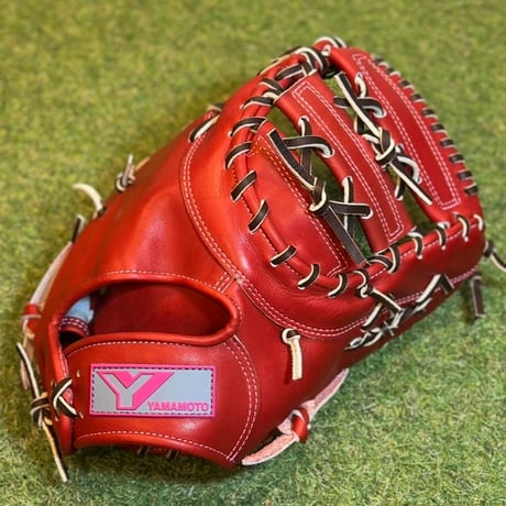 YAMAMOTO Pro Essential　ファーストミット　32F  ボルドー×紐ブラウン×ステッチピンク