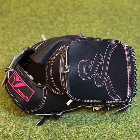 YAMAMOTO Pro Essential　硬式投手用　HP21  Yブラック×紐ブラック×ステッチピンク　Yフラットウェブ