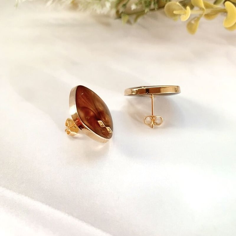 ツイード　ボタン　ピアス　イヤリング　ブラウン　茶色　ハンドメイド　アクセサリー 1_cf336cad53637bace0174d0519e7