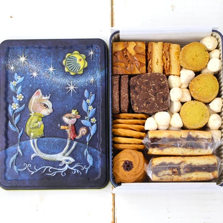 クッキー缶　《ネコとリス缶》