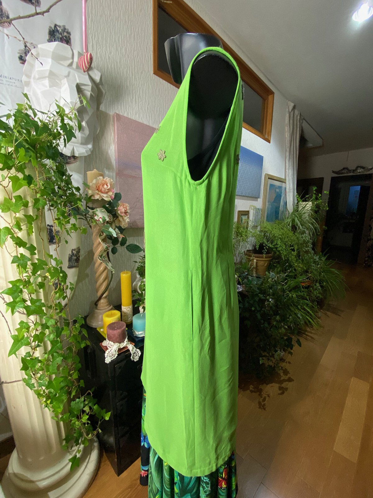 【専用】TOKUKO 1er VOL　トクコ　ワンピース　お花　植物　緑系✕黒 花の刺繍アップリケ付きワンピース 〜TOKUKO 1er VOL | Salon de