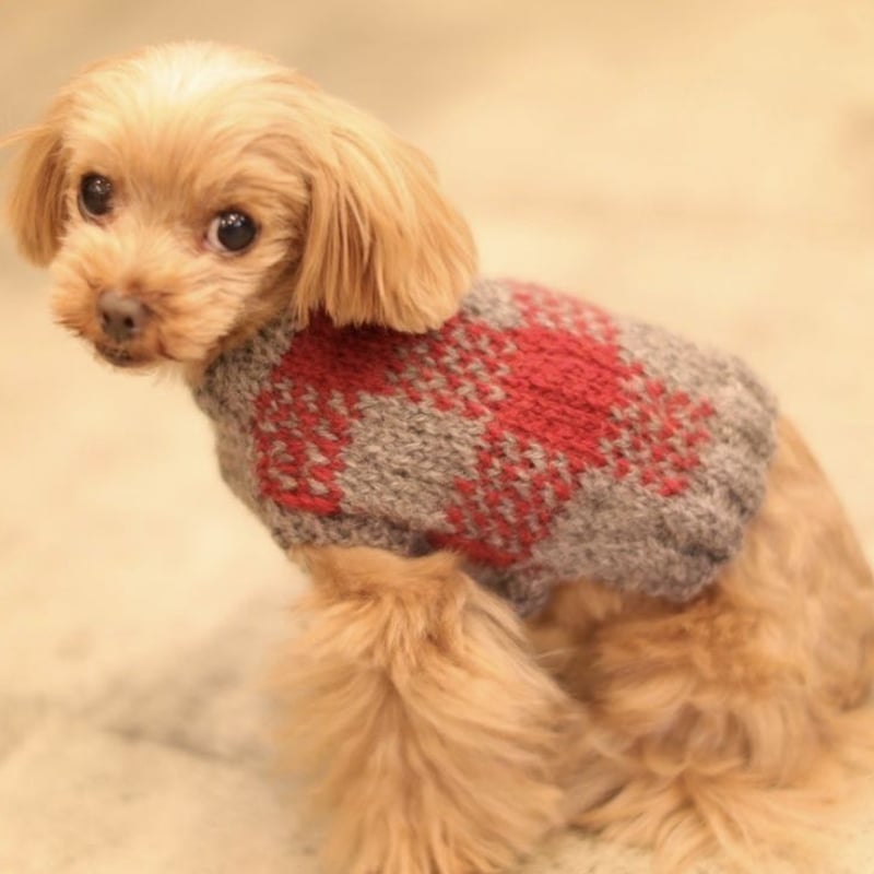 手編みチェック柄ニット | Dog clothes TAKE