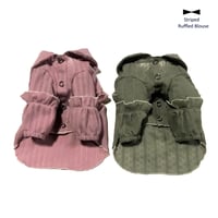 ストライプ織フリルブラウス