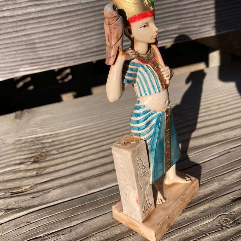 イタリア製アンティークアートドール】珍しいラー神の化身ファラオ像