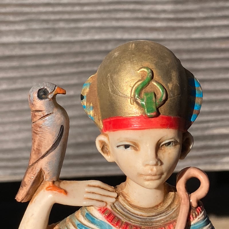 イタリア製アンティークアートドール】珍しいラー神の化身ファラオ像