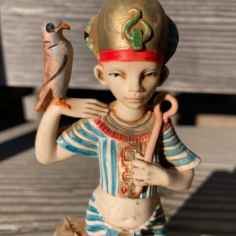 イタリア製アンティークアートドール】珍しいラー神の化身ファラオ像