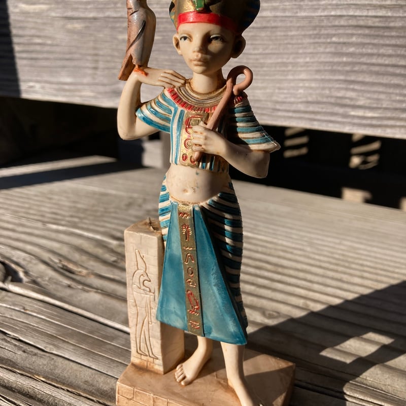 イタリア製アンティークアートドール】珍しいラー神の化身ファラオ像