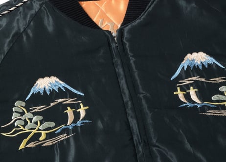 テーラー東洋スカジャン キルティング Acetate Quilted Souvenir Jacket“WHITE TIGER” × “LANDSCAPE”