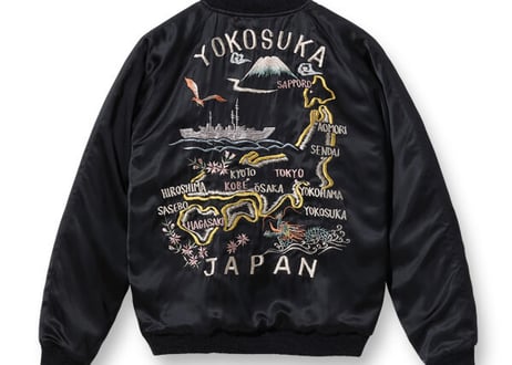 港商スカジャン  Mid 1940s Style Wool Gabardine × Acetate Souvenir Jacket  “YOKOSUKA DRAGON” × “JAPAN MAP”
