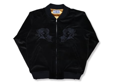 【10月発送】別珍黒刺繍】三笠謹製 オリジナル別珍スカジャン 花龍 綿無薄手 日本製べっちん 横須賀