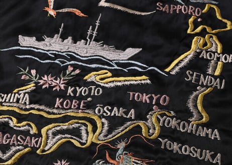 港商スカジャン  Mid 1940s Style Wool Gabardine × Acetate Souvenir Jacket  “YOKOSUKA DRAGON” × “JAPAN MAP”