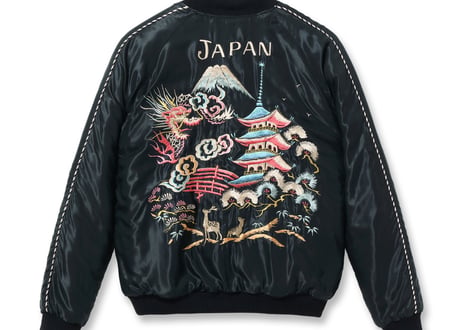 テーラー東洋スカジャン キルティング Acetate Quilted Souvenir Jacket“WHITE TIGER” × “LANDSCAPE”