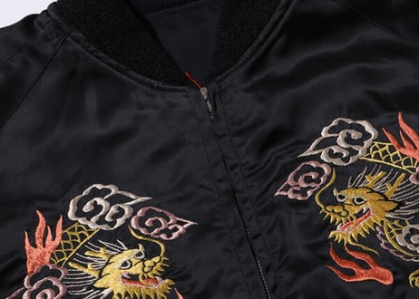 港商スカジャン  Mid 1940s Style Wool Gabardine × Acetate Souvenir Jacket  “YOKOSUKA DRAGON” × “JAPAN MAP”