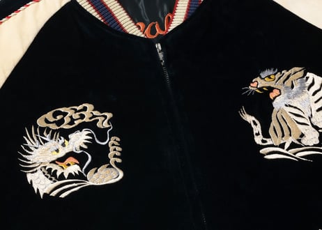 初復刻 べっちん テーラー東洋スカジャン 別珍中綿無Velveteen (Two-tone) × Acetate Souvenir Jacket “WHITE DRAGON” × “EAGLE”