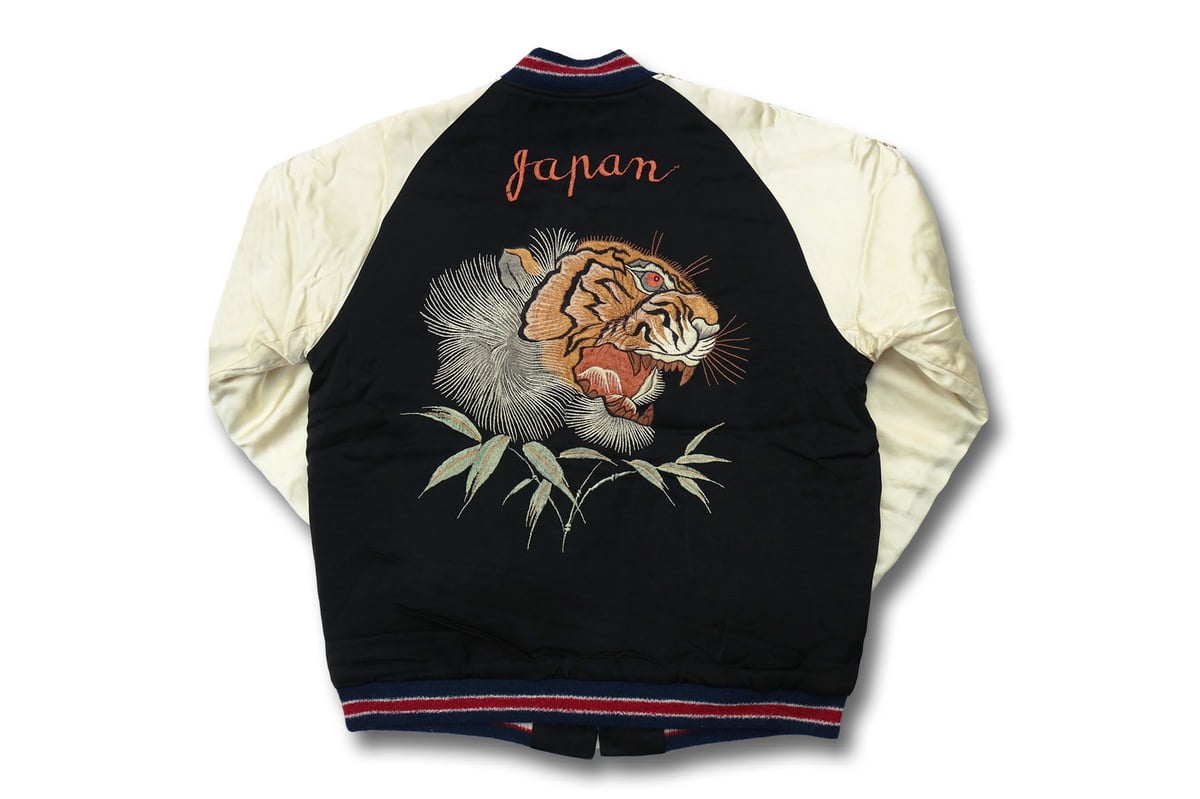 最終値引きスカジャン 虎と鷲刺繍 日本地図 港商スペシャルスカジャン TIGER HEAD×JAPAN MAP 虎×日本地図