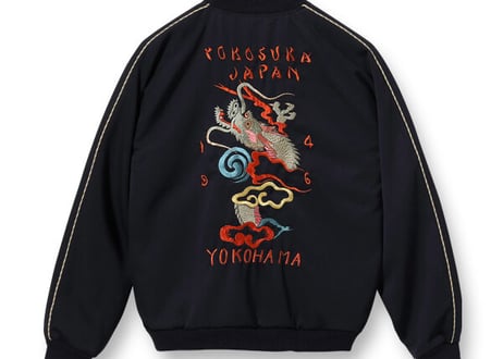 港商スカジャン  Mid 1940s Style Wool Gabardine × Acetate Souvenir Jacket  “YOKOSUKA DRAGON” × “JAPAN MAP”