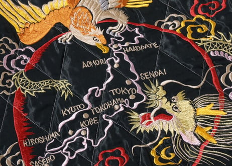テーラー東洋スカジャン 別珍 Velveteen Souvenir Jacket “BLACK EAGLE” × “JAPAN MAP”