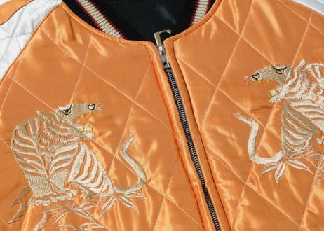 テーラー東洋スカジャン キルティング Acetate Quilted Souvenir Jacket“WHITE TIGER” × “LANDSCAPE”