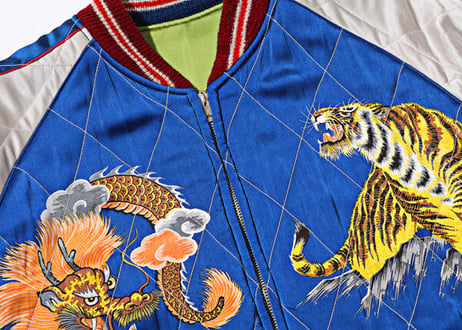港商スカジャン  Early 1950s Style Acetate × Quilt Souvenir Jacket “JAPAN MAP” × “TIGER PRINT”