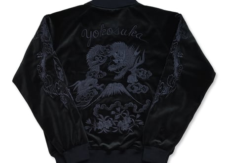 【10月発送】別珍黒刺繍】三笠謹製 オリジナル別珍スカジャン 花龍 綿無薄手 日本製べっちん 横須賀