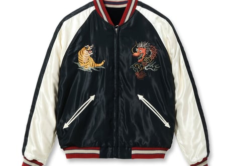 初復刻 べっちん テーラー東洋スカジャン 別珍中綿無Velveteen (Two-tone) × Acetate Souvenir Jacket “WHITE DRAGON” × “EAGLE”