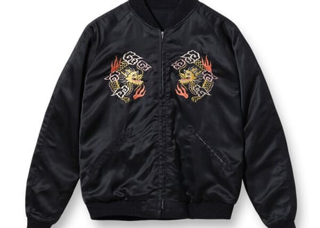 港商スカジャン  Mid 1940s Style Wool Gabardine × Acetate Souvenir Jacket  “YOKOSUKA DRAGON” × “JAPAN MAP”